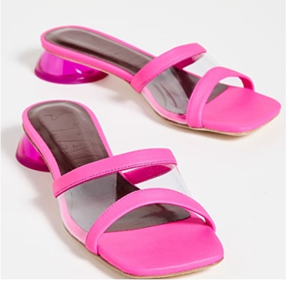 Staud Pink Simone 35 Clear Strap Leather Mule Sandals - Picture 3 of 11